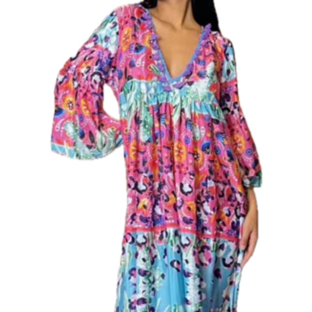Antica Sartoria Pink Desert Mexican Flowers Kaftan One Size EUC Summer Pool